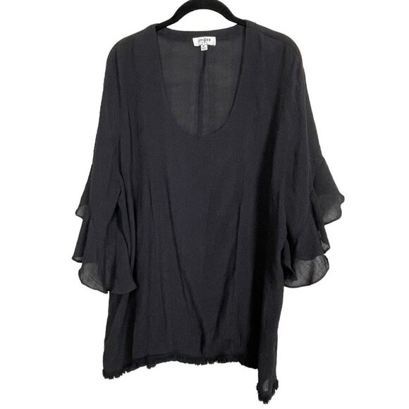 Umgee Scoop Neck Size M/L Black Babydoll Flutter Sleeve‎ High Low Blouse - Picture 1 of 5